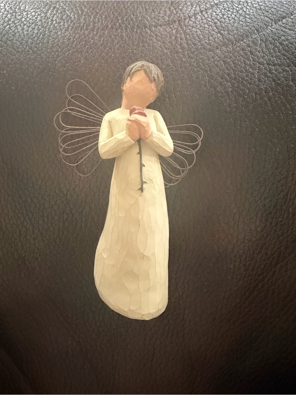 Willow Tree Cream Angel Figurine with Pink Rose Loving Angel